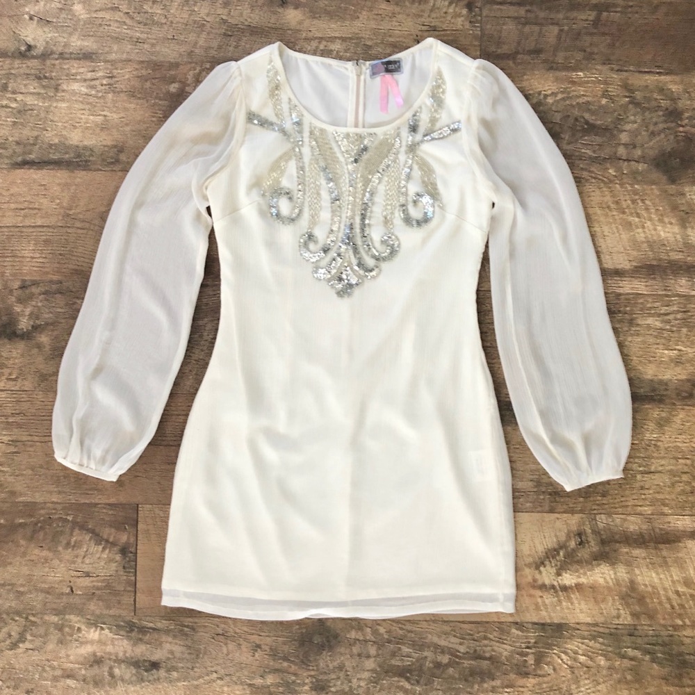 Beaded & Sequined Embellished Long Sleeve Dress